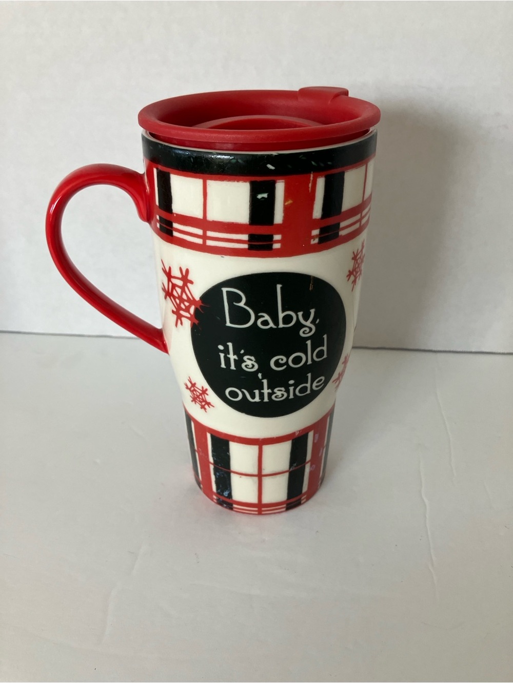 Lenox Red Black White "Baby it's cold outside" Travel Mug